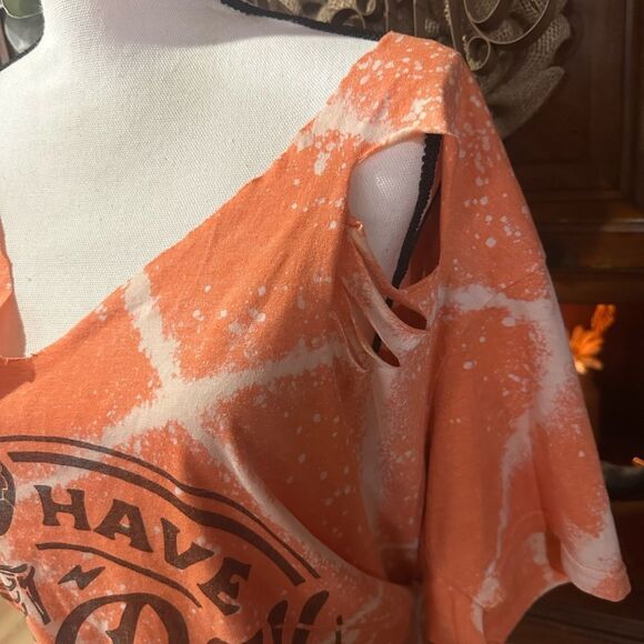 🟧 3 for $25 Orange Graphic Women's Off The Shoulder Top - Picture 4 of 6